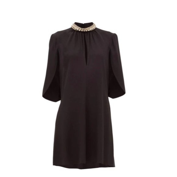 PRADA Black Crystal Embellished Crepe Short Dress SZ:40 - Picture 1 of 10